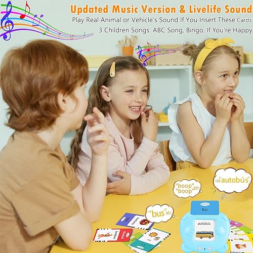 Miniatura 2 de Tarjetas didácticas bilingües en español e inglés para niños pequeños, 510 palabras, tarjetas didácticas audibles, juguetes con música, juguetes de