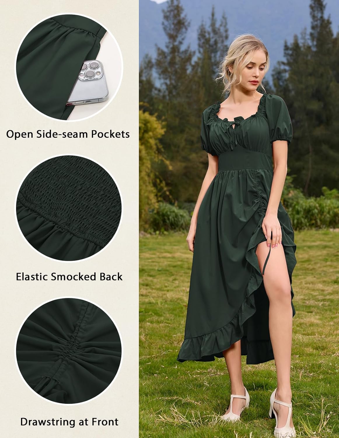 Scarlet Darkness Renaissance Dress Women Cottagecore Corset Dress Ruffle Maxi Dress with Pockets - Image 4