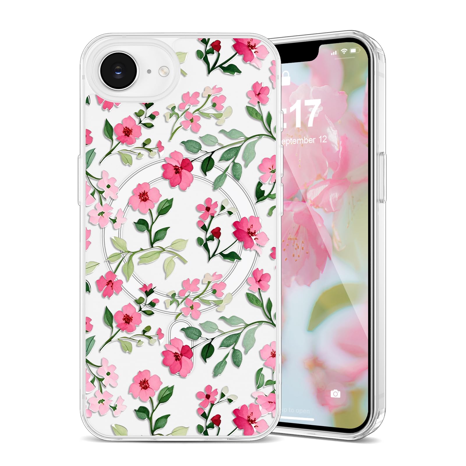 Coque iPhone 16e magnétique transparente de protection motif fleurs haut de gamme - 8