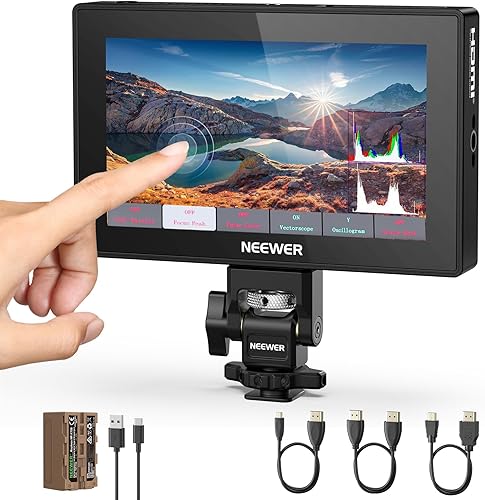 NEEWER 5.5" Camera Field Monitor, 2000nit HD 1920x1080 IPS Touch Screen, 4K HDMI Loop in/Out with 3D LUT Peak Focus DSLR Video Assist HDR Waveform, 5200mAh F750 Battery, DC7-24V/Type C 5V In, F500 PRO