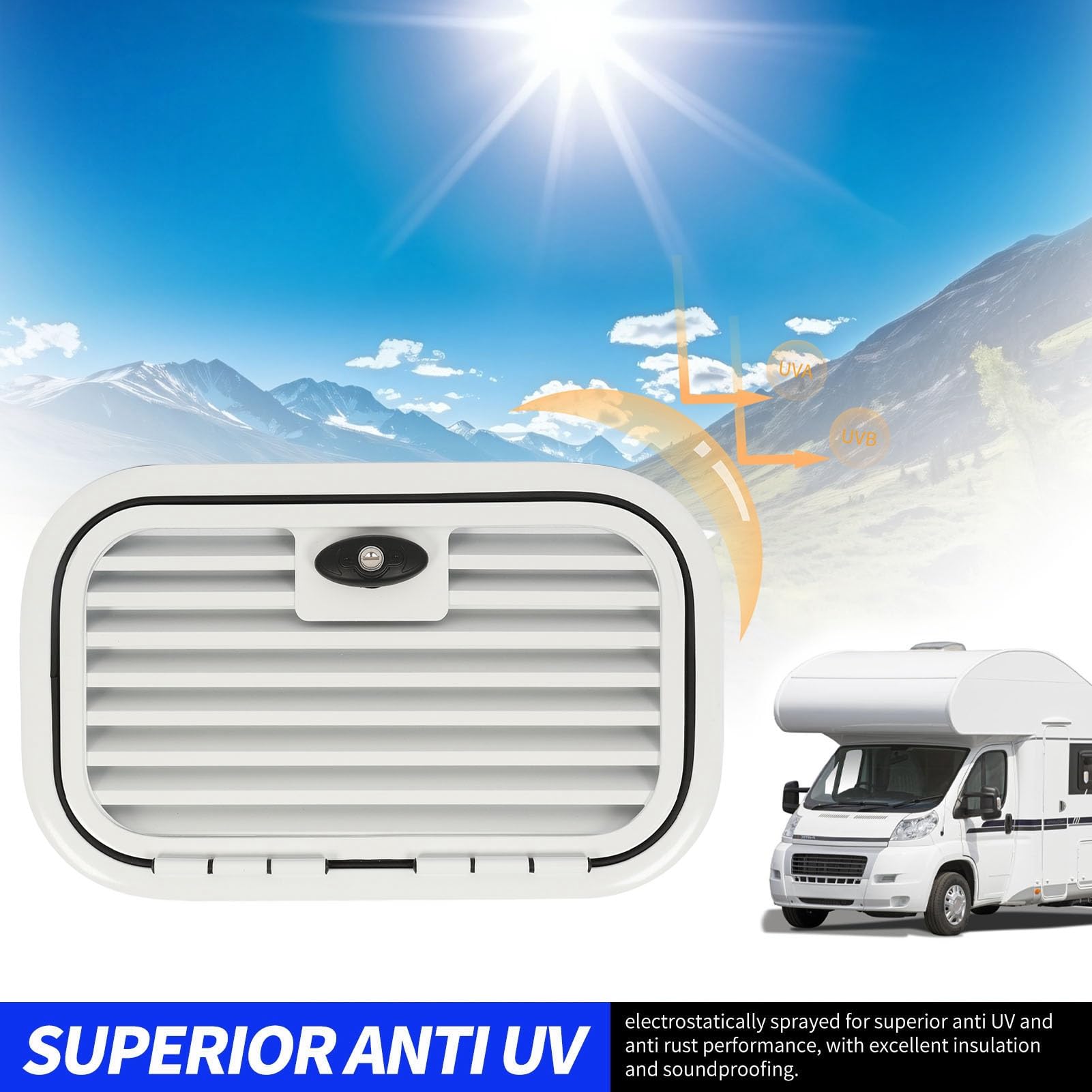 FILFEEL Drzwi Dostępowe do Kratki RV ze Stopu Aluminium o Wymiarach 15,6 X 11,2 Cala z Uszczelkami Amortyzującymi, Systemem Blokowania i wentylowaną konstrukcją do Przyczep Kempingowych Samochodów
