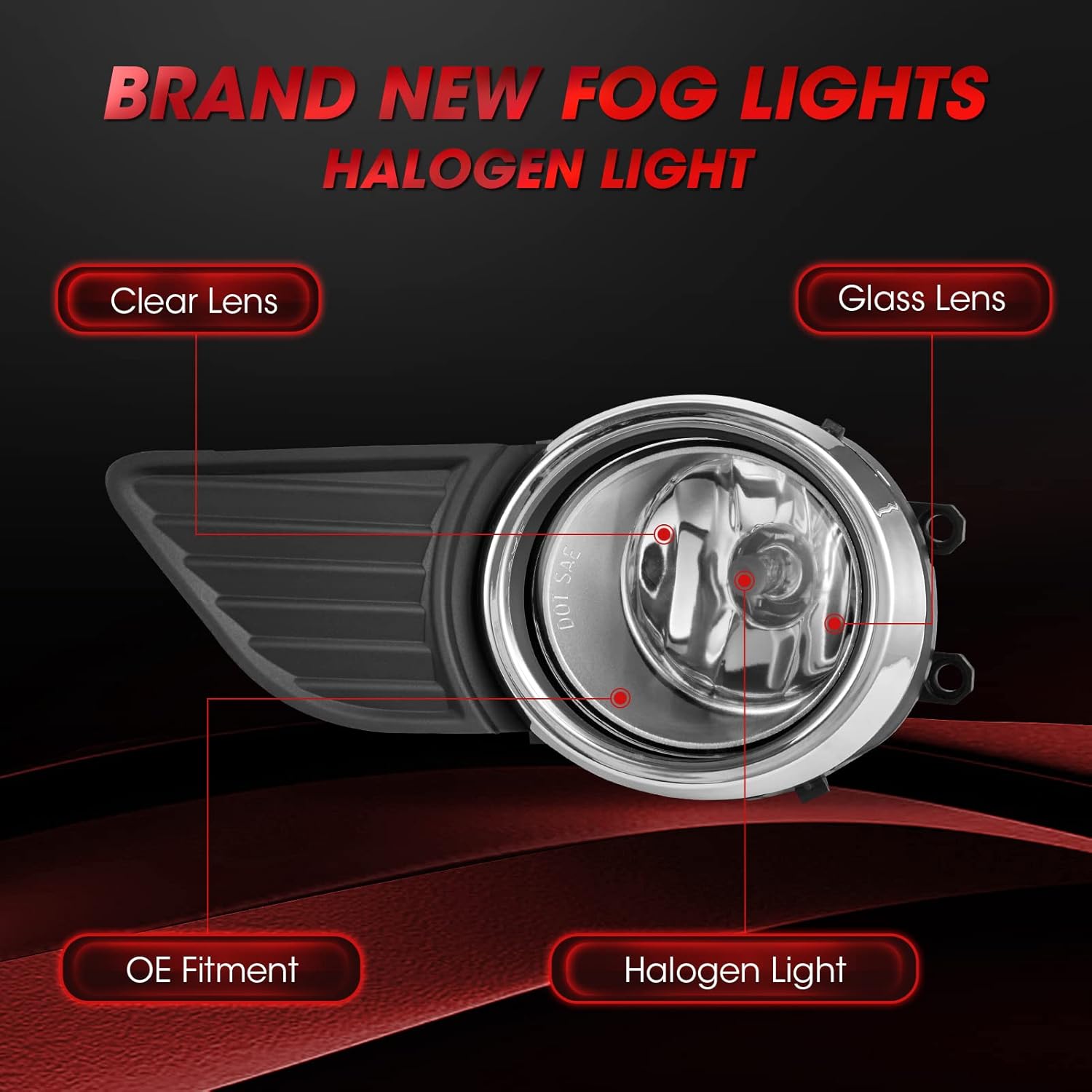 Driving Fog Light Assembly For 2011-2017 Toyota Sienna(Base | LE | XLE, Not Fit SE Models) With Chrome Bezel Halogen Bulbs Included Switch And Wiring Kit