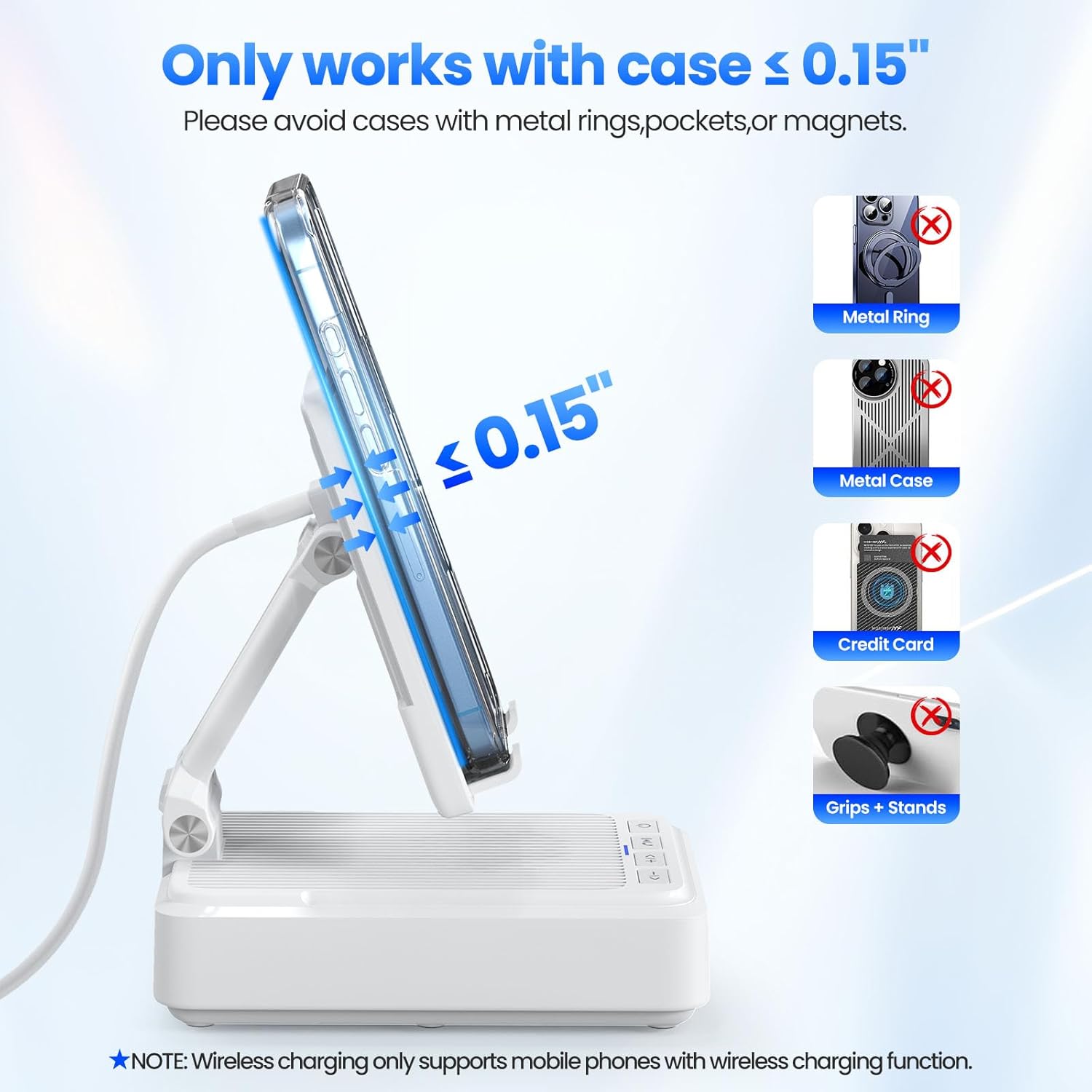 Jteman Cell Phone Stand with Bluetooth Speaker and Wireless Charger,Desktop Charging Station Stand Speaker for iPhone,Christmas Birthday Gift for Men Women (White)