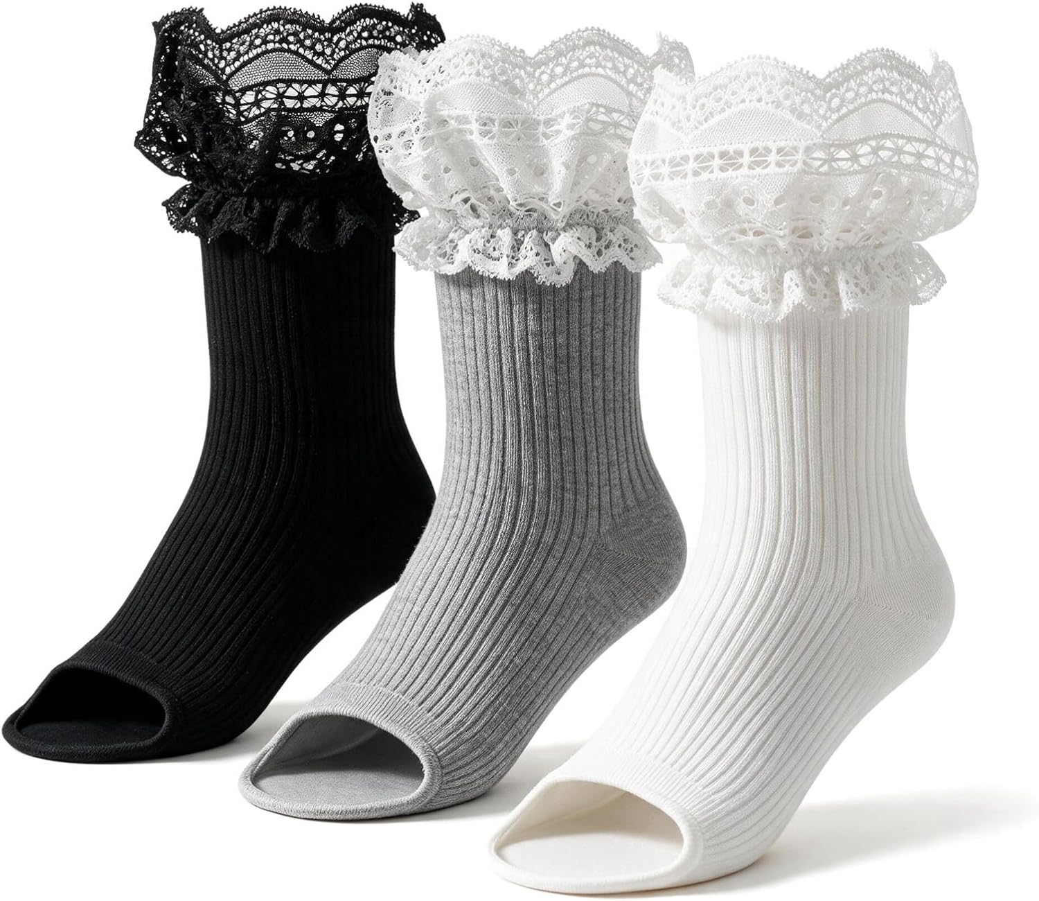 Balletcore Lace Stirrup Cotton Socks,Y2K Preppy Crew for Women