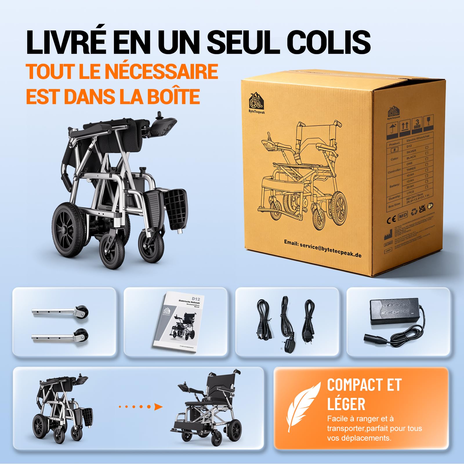 Fauteuil roulant électrique pliable E21 - argent/noir