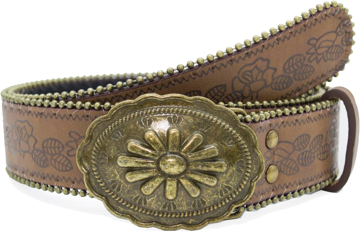 Western Belt for Women Cowgirl Cowboy PU Leather Belts for Jeans, Floral Embossed Vintage Buckle - Image 7