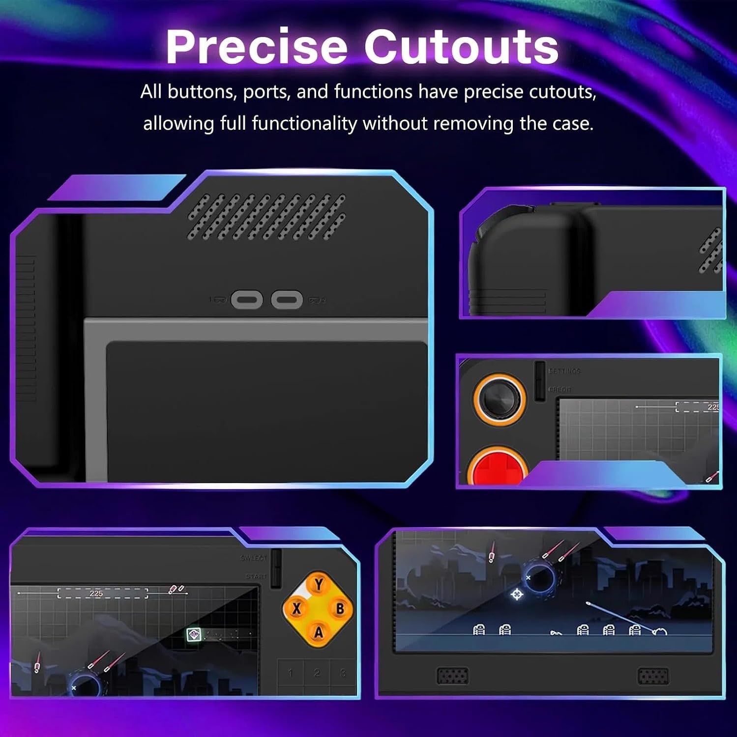 Case Cover For My Arcade Atari Gamestation Go Handheld Game Console with 2 Pack PET Screen Protector, Slim Soft Silicone Protective Skin Case, Anti-Scratch,Shockproof,Black image 3