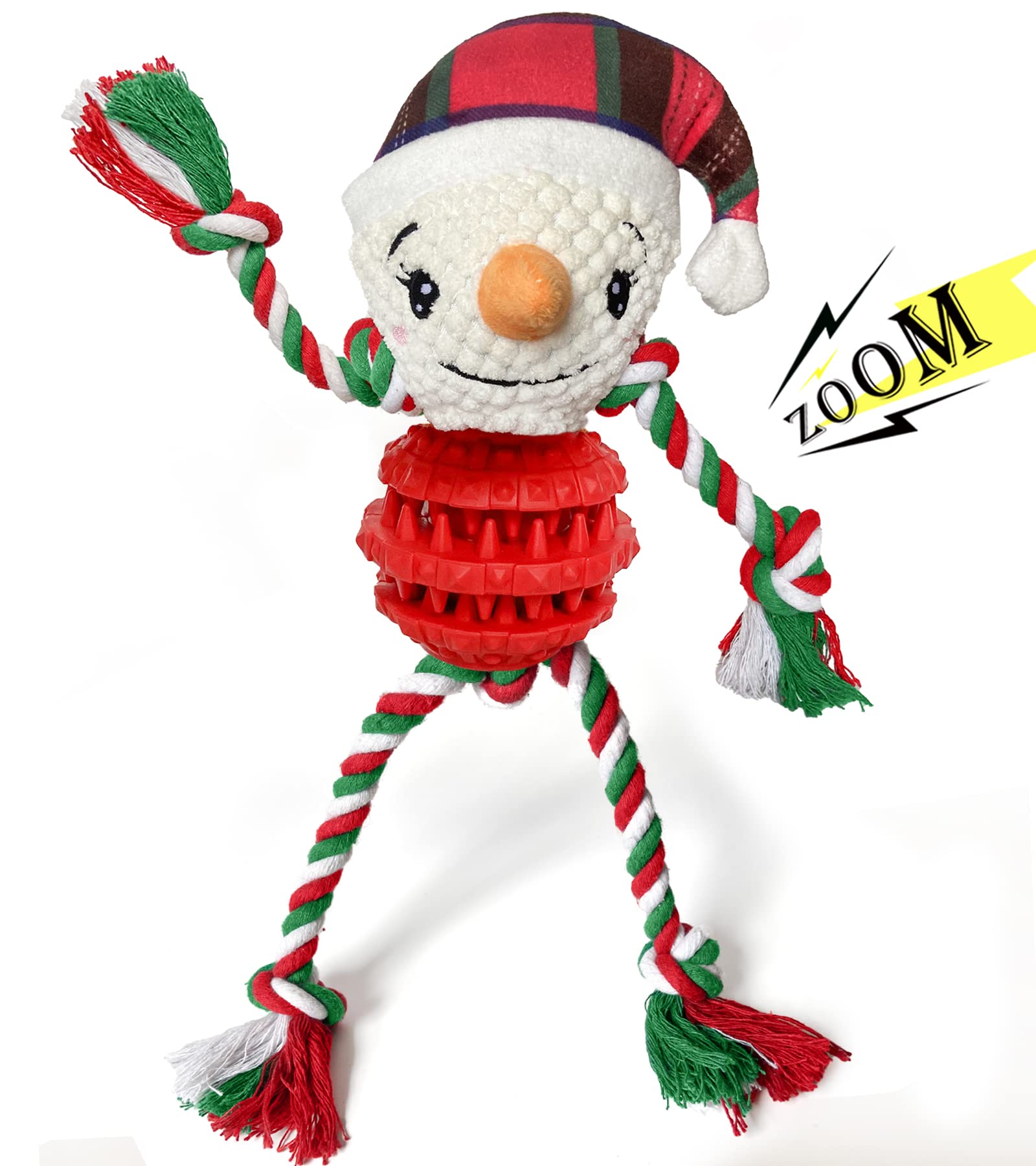 Chngeary Dog Christmas Toys for Small Medium Large Dogs, Squeaky Plush Dog Toys + Interactive Dog Toys + Dog Rope Toys Multi Function Cute Snowman Puppy Toys for Christmas