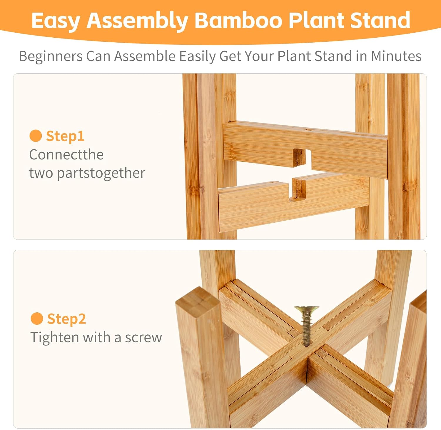 Adjustable Bamboo Plant Stand for Indoor Plants, Holder Rack Fits 8"-12" Pots for Living Room, Bedroom, Corner - Space Saving Shelf (Pot & Plant Not Included)(primary color)