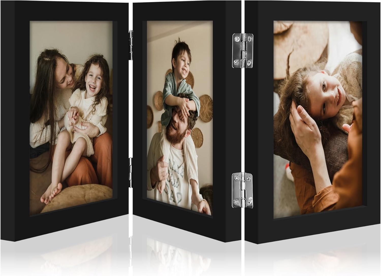 decorUhome Black Triple 4x6 Vertical Trifold Picture Frame - Engineered Wood with Plexiglass for Tabletop Display