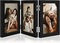 decorUhome Black Triple 4x6 Vertical Trifold Picture Frame - Engineered Wood with Plexiglass for Tabletop Display
