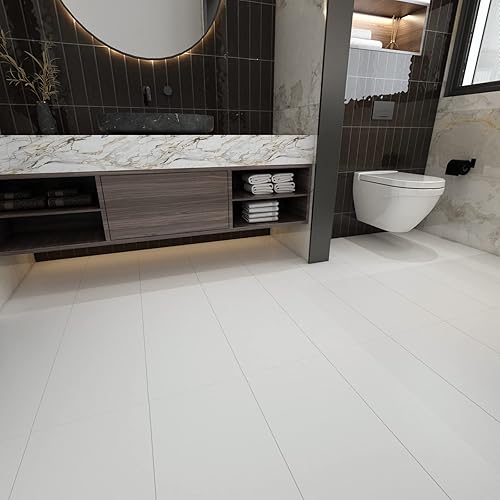 Miniatura 2 de Decotalk Azulejos de vinilo blanco para despegar y pegar, azulejos de piso blancos para baño, azulejos de piso blancos que se pegan y despegan,