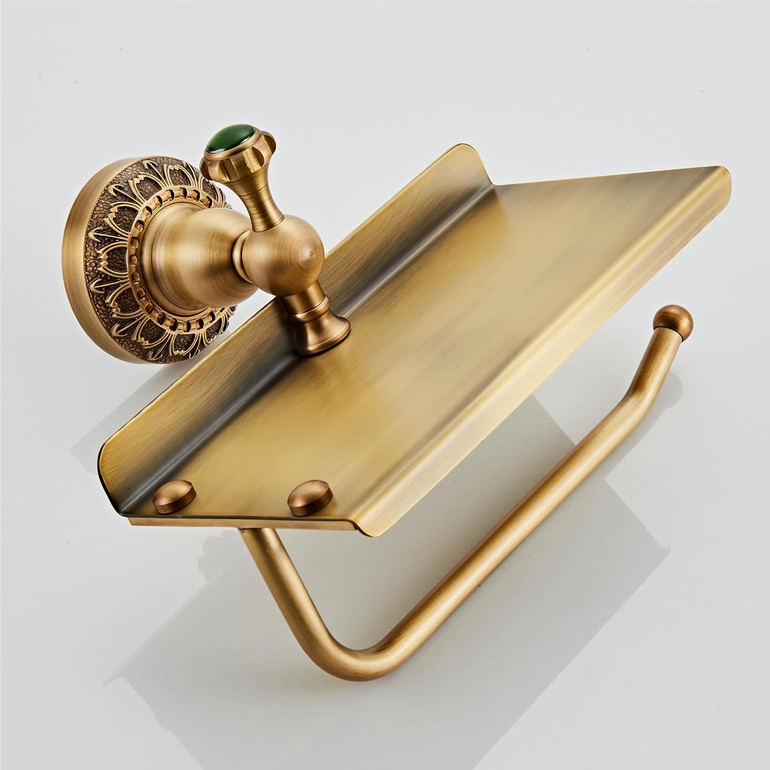 Toilet Paper Holder, NEWRAIN Vintage Bathroom Toilet Paper Roll Holder with Shelf, Solid Brass RV Tissue Roll Holder Wall Mounted, Antique Commercial Farmhouse Toilet Paper Dispenser