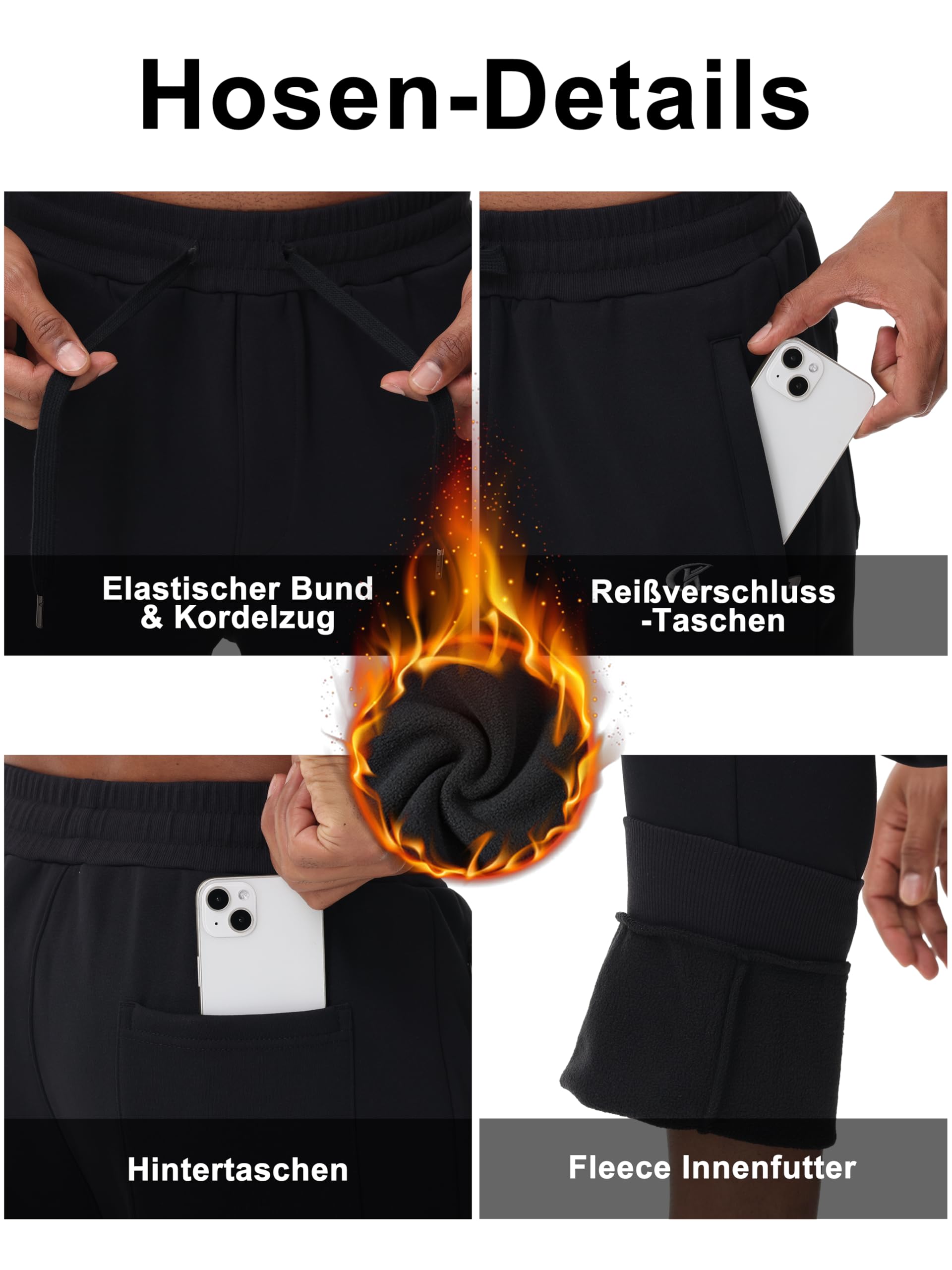 YuKaiChen Pantalones de chándal para hombre de forro polar cálido con forro, elásticos, pantalones deportivos de invierno, gruesos, con bolsillos con cremallera