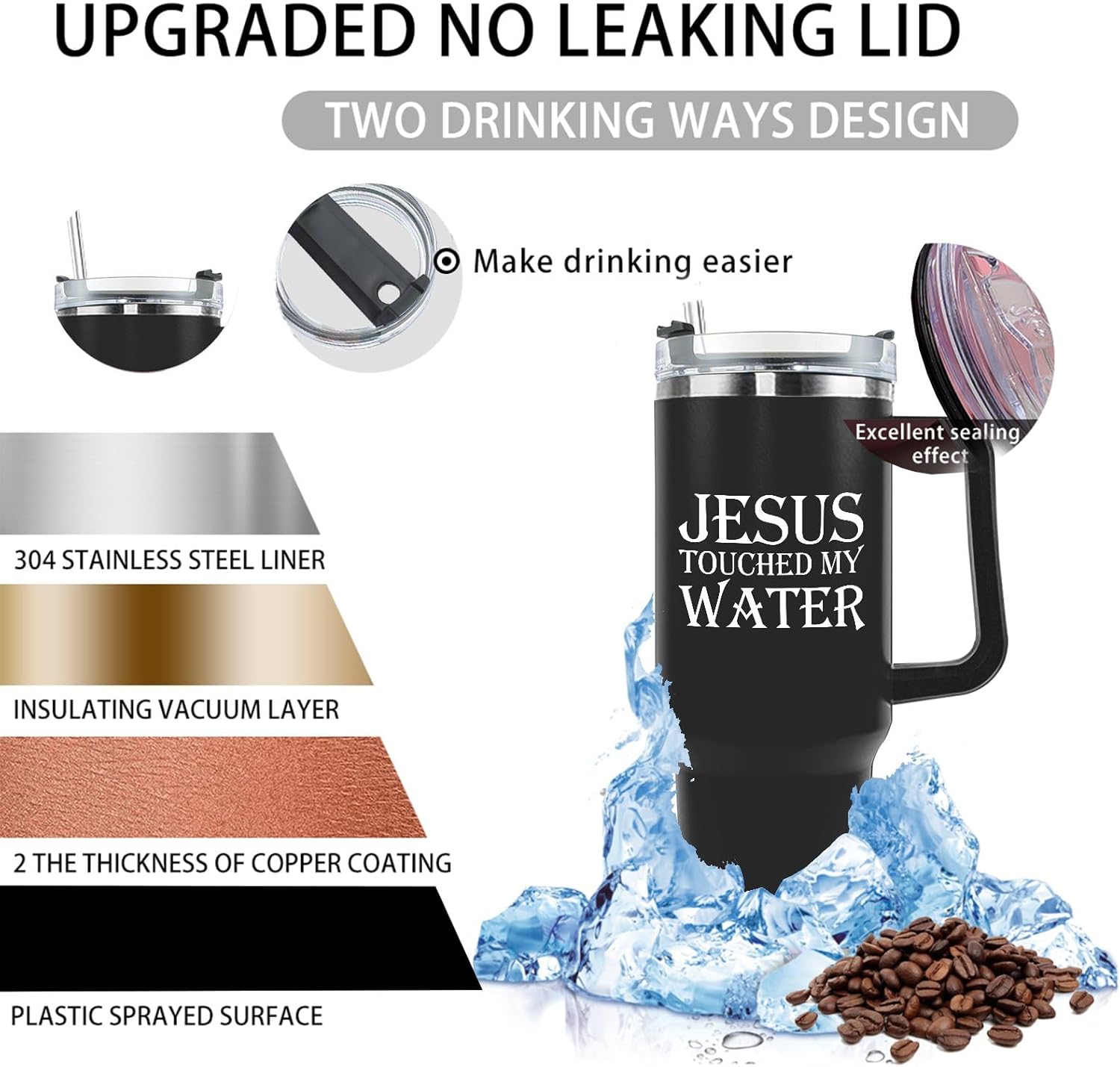 40 oz Tumbler with Handle Jesus Touched My Water Tumbler with Lid and Straw Insulated Tumbler Stainless Steel Tumblers Funny Gift - Image 7