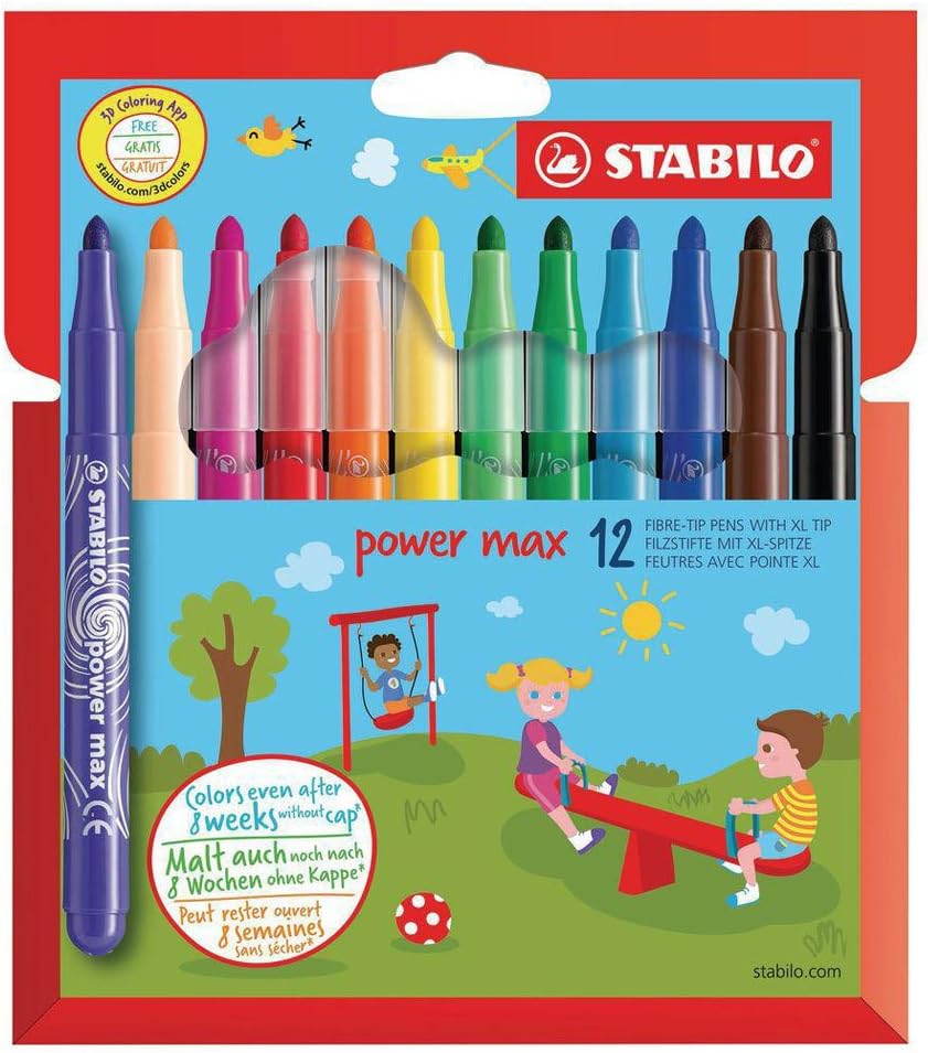 STABILO power Max - Keçe Uçlu Boya Kalemi - 12'li Kutu - Çeşitli Renkler
