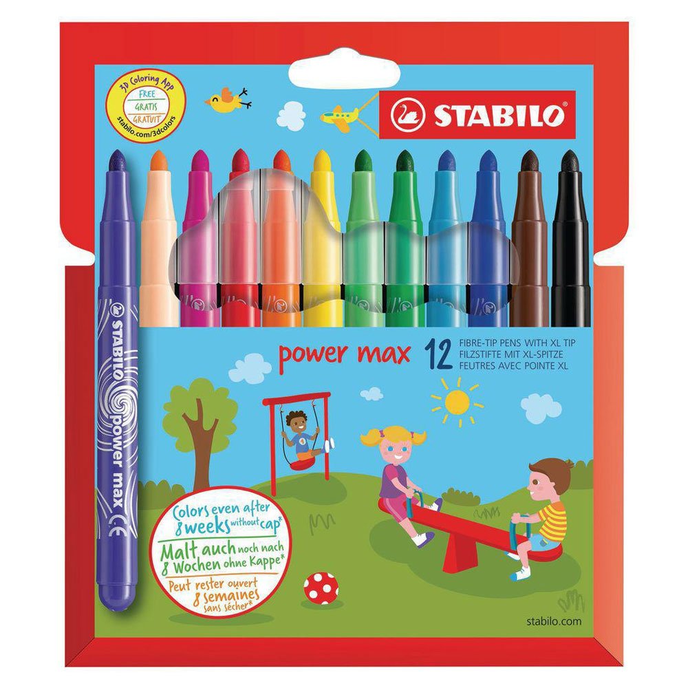 STABILO power Max - Keçe Uçlu Boya Kalemi - 12'li Kutu - Çeşitli Renkler