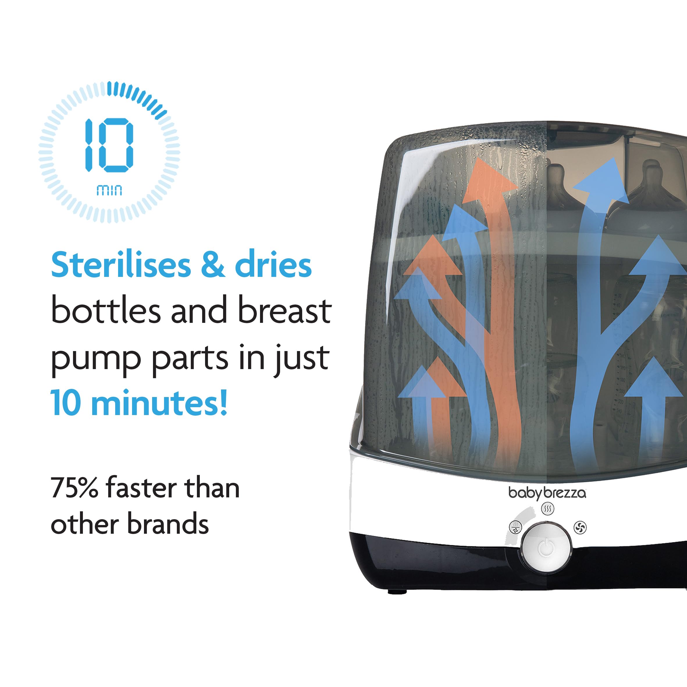 Baby Brezza SuperFast Steriliser Dryer – 10 Minute Fastest Baby Bottle Sterilisers – One-Step Steam & Dry for Bottles, Pump Parts, Dummies & Accessories – Large Universal Capacity — view 2