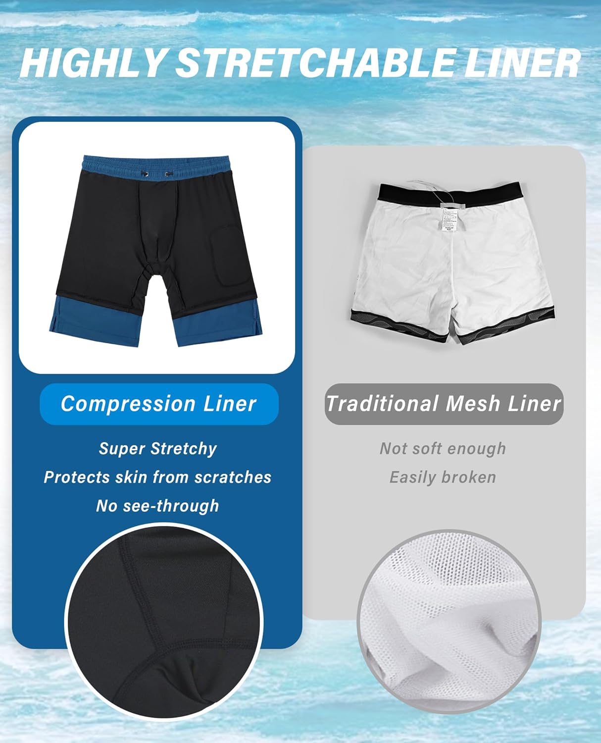 Gleeease 9inch Mens Swim Trunks with Compression Liner Pockets Drawstring Quick Dry Stretch Lined Funny Beach Swimming Surf