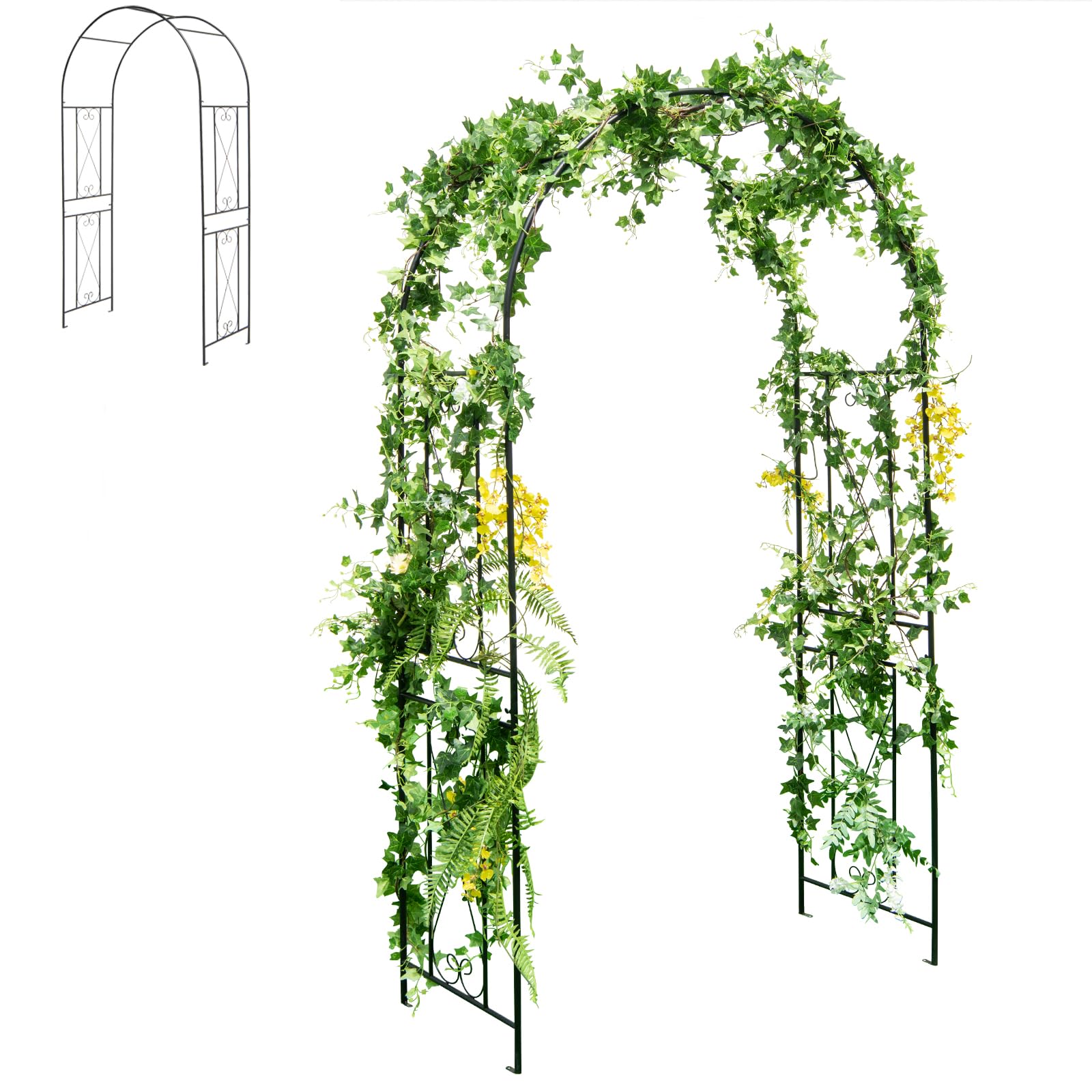 HOMASIS Arche de Jardin pour Plantes Grimpantes, Tonnelle incurvée de Mariage avec Treillis, 4 Piquets de Sol, Décoration pour Intérieur Extérieur, Noir (120 x 56 x 220 cm)