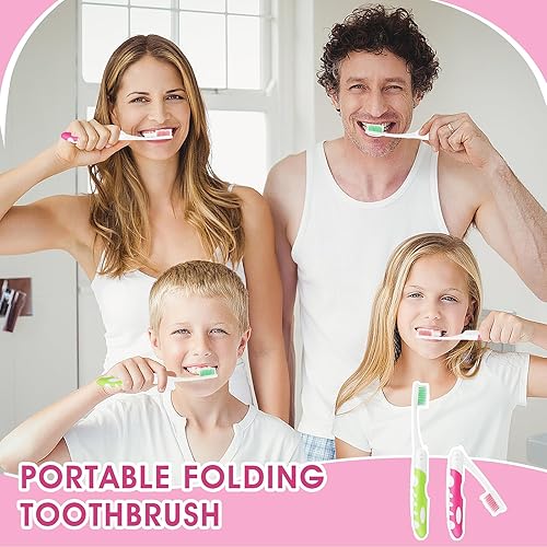 Miniatura 2 de Ouligay 2 cepillos de dientes blandos portátiles plegables - Cepillo de dientes pequeño y plegable de viaje para acampar y senderismo