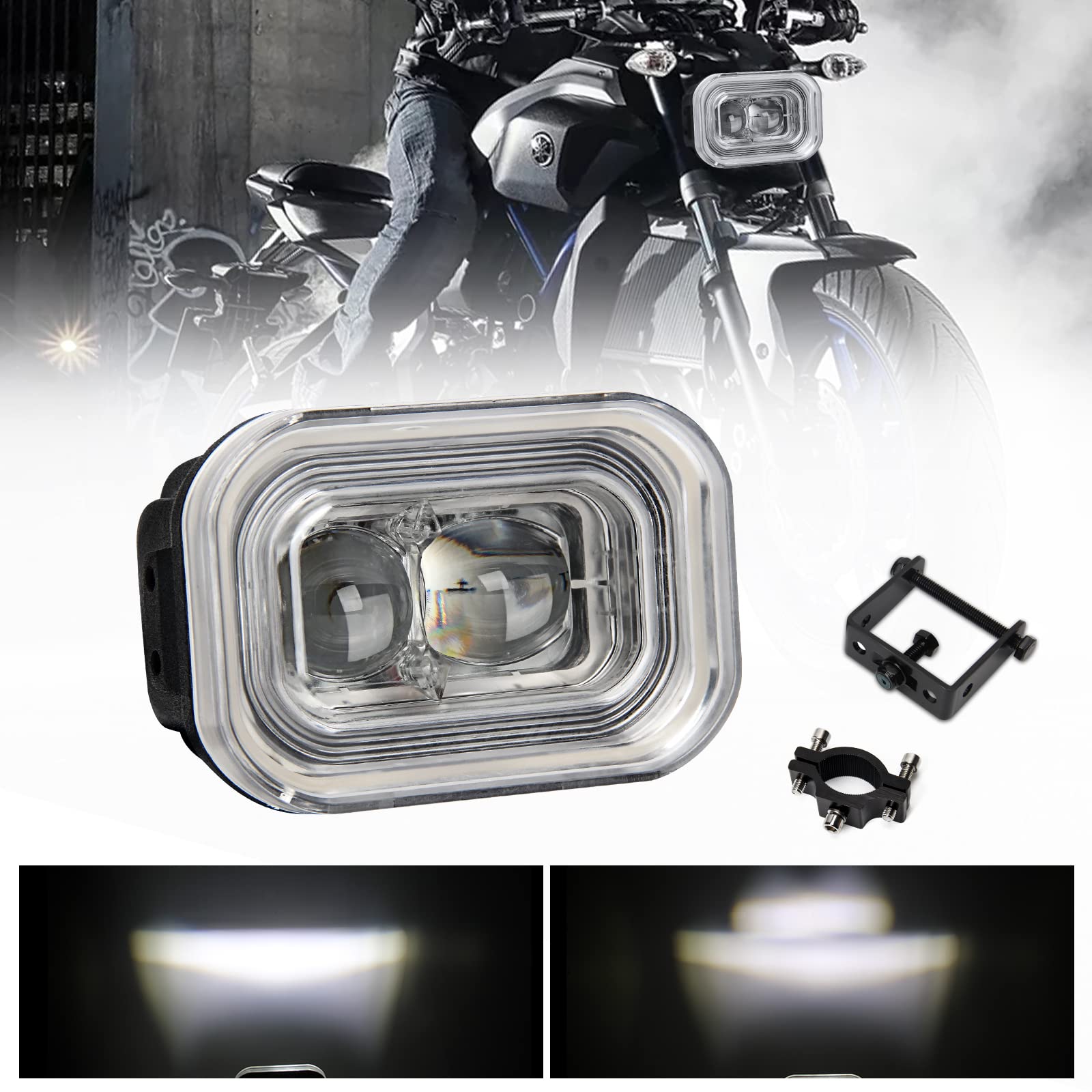 Motorcycle Led Headlight, 4 Inch 45W Cool White, Hi Lo Beam Universal 4inch Led Driving Work Lights for Motorcycle ATV Truck E-Bike, 1PC Pack