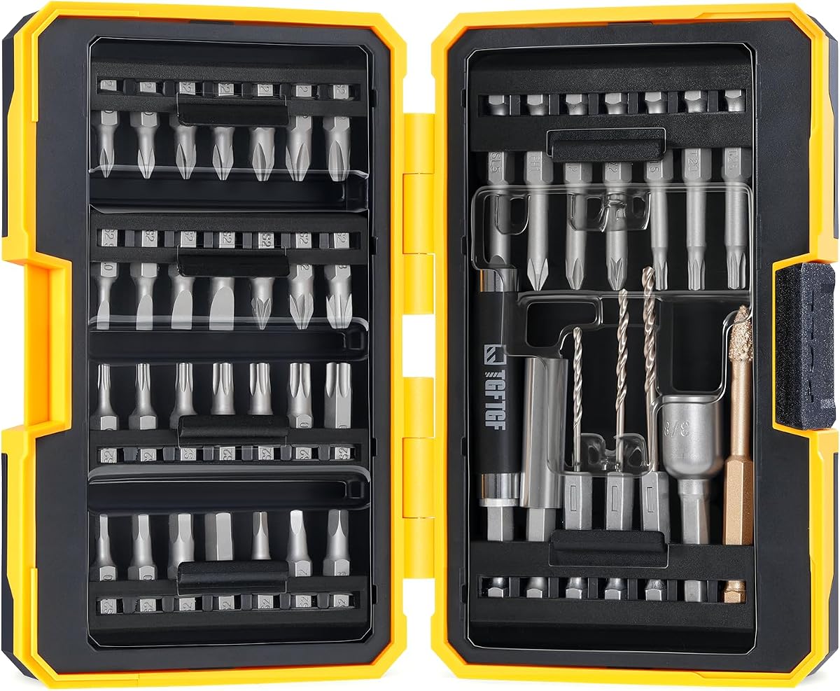 TGFTGF 42PCS S2 Steel Screwdriver Bit Set, Magnetic Drill Bit Set, includes PH, PZ, SQ, SL, Hex, Torx Security Bit Set, and Nut Bit, with Carbide Burr, 1/4” Hex Extension Bit Holder, Upgraded Version