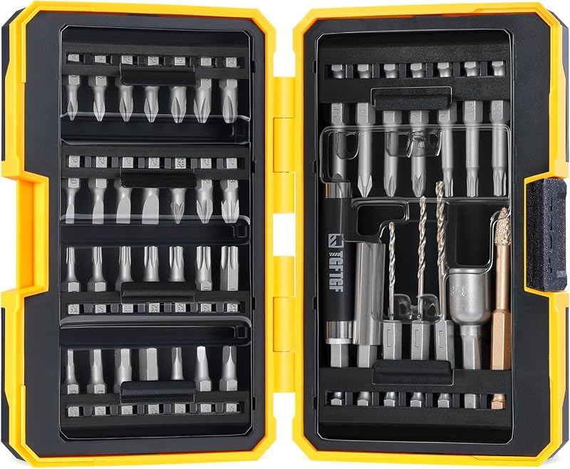 TGFTGF 42PCS S2 Steel Screwdriver Bit Set, Magnetic Drill Bit Set, includes PH, PZ, SQ, SL, Hex, Torx Security Bit Set, and Nut Bit, with Carbide Burr, 1/4” Hex Extension Bit Holder, Upgraded Version