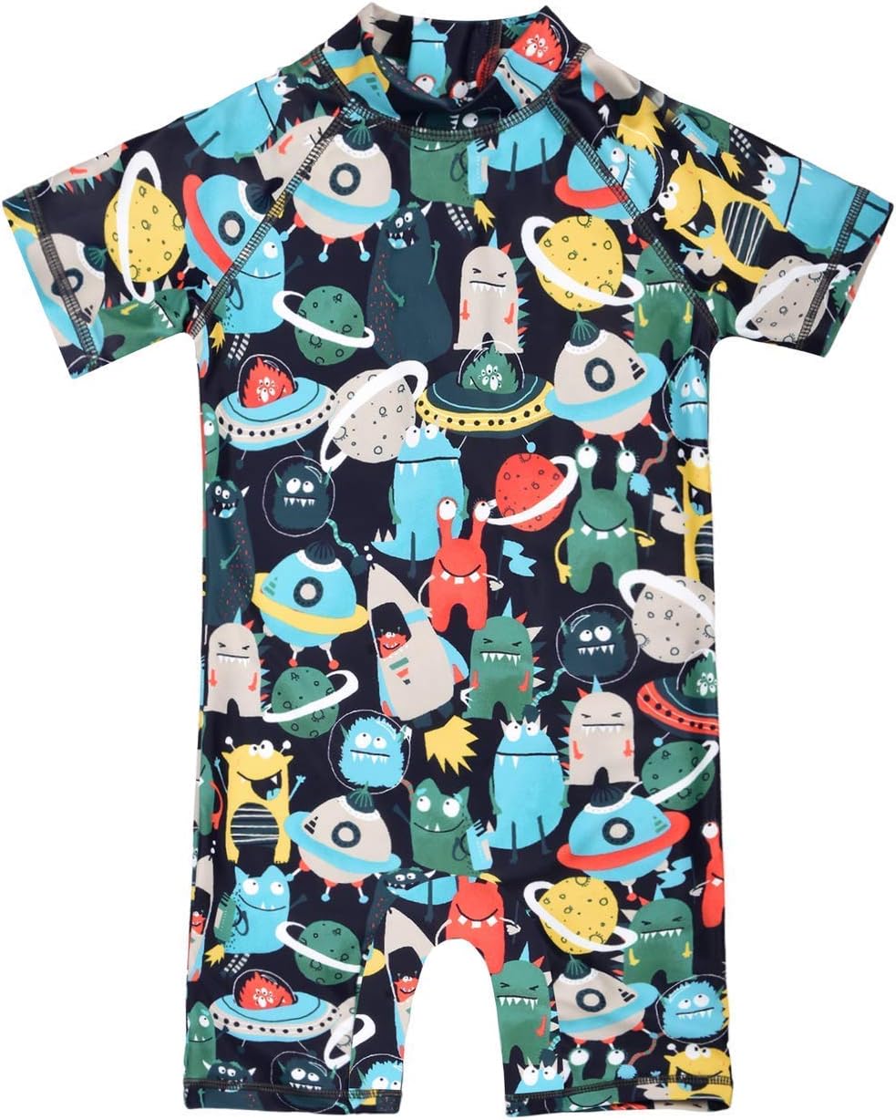 Cadocado Baby Boy Rashguard Swimsuit Zip Up One Piece Boys' Swimwear Short Sleeves Kid Bathing Suits Sun Protection Swim Suit