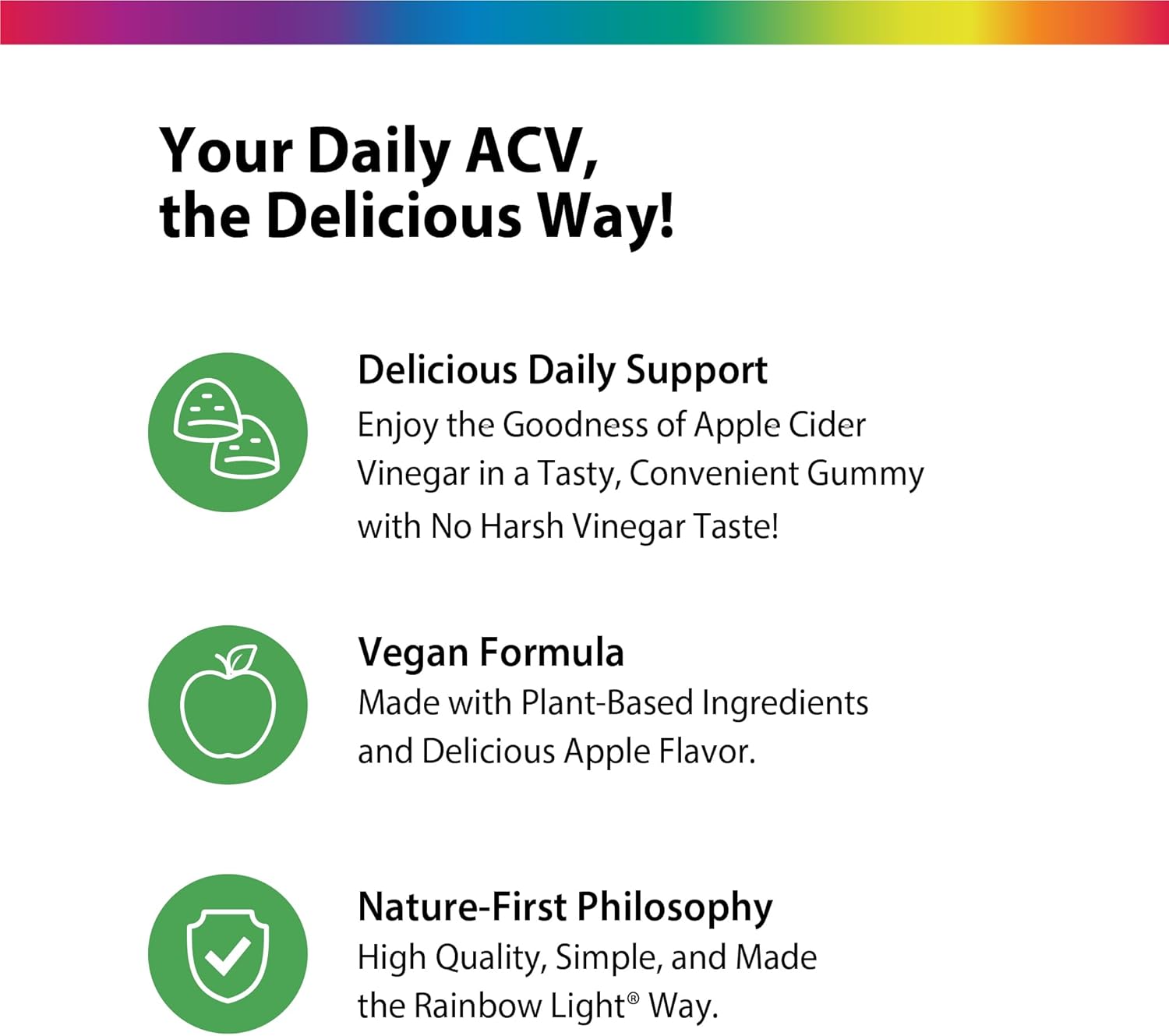 Rainbow Light Apple Cider Vinegar Gummies | 50 Count | Delicious Apple Flavor | with No Vinegar Aftertaste | USDA Organic | Vegan, Non-GMO, Gluten Free
