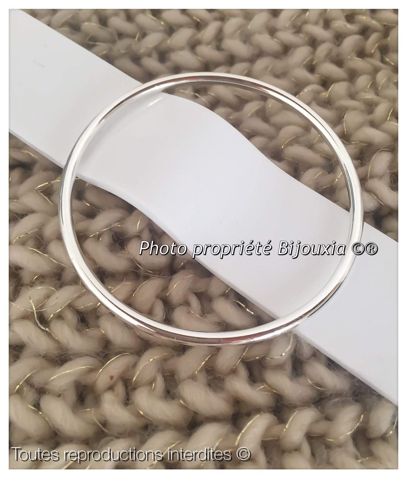Bracciale diametro 6,6 cm a cerchio pieno in argento massiccio 925 rodiato, Taglia unica, Argento sterling