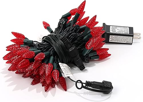 Miniatura 8 de WATERGLIDE Luces de Navidad C6, 33 pies, 100 luces LED facetadas, luces de hadas de alambre verde con adaptador seguro de 29 V, 8 modos de