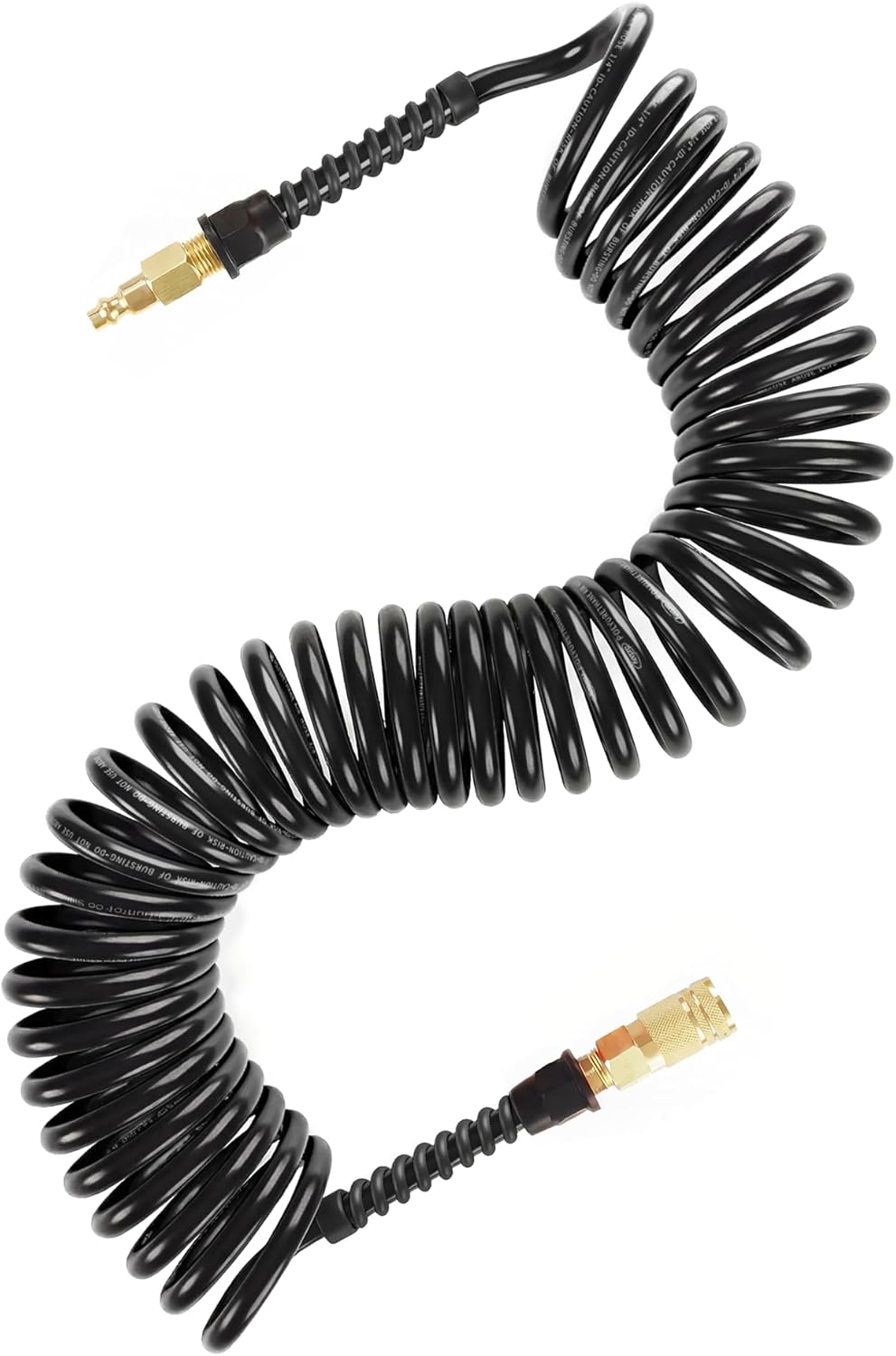 Keepro Polyurethane Recoil Air Hose, 1/4 Inch ID By 25 Feet Long Air Compressor Hose with repairable solid brass 1/4" Industrial Quick Coupler and Plug, 145 PSI Maximum Pressure, Black