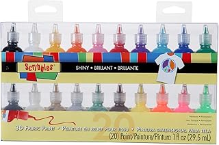 Bulk Buy: Scribbles Shiny 3D Paint - Pack of 20 Ultra Bright, Nontoxic & Permanent Dimensional Paints for Fabrics, T-shirts, Backpacks, Posters, Glass, Wood and More, 1 Fl Oz (Pack of 20)