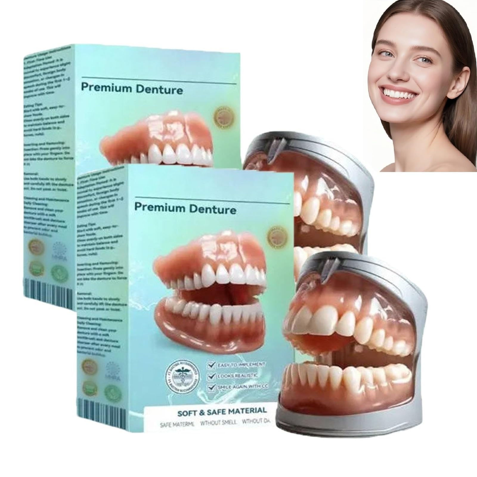 Prótesis dentales completas, solución flexible de última generación para prótesis completas, ideal para mayor comodidad y estética, dientes cómodos y de aspecto natural (2pcs)