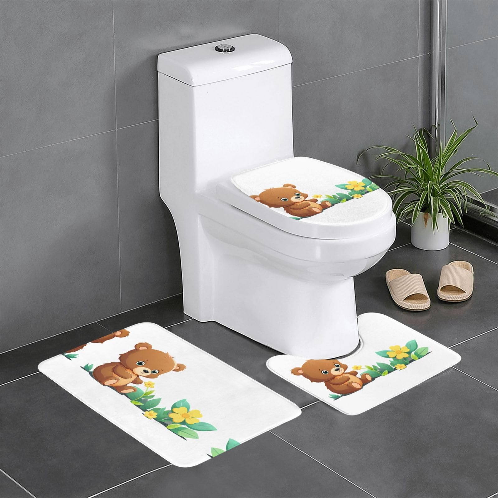 Tapis de bain ours mignon ensemble 3 pièces, douceur et confort antidérapant WHJSSF