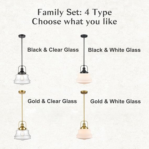 DEYNITE Black Schoolhouse Kitchen Pendant Light, E26 Nautical Light