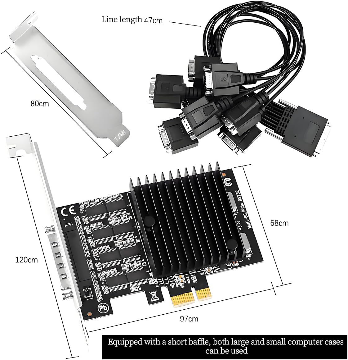 PCI-E X1 to 8Port RS232 Serial Adapter Card VHDCI 68 to DB9 Port Extender for Desktop X4 X8 X16 Slot