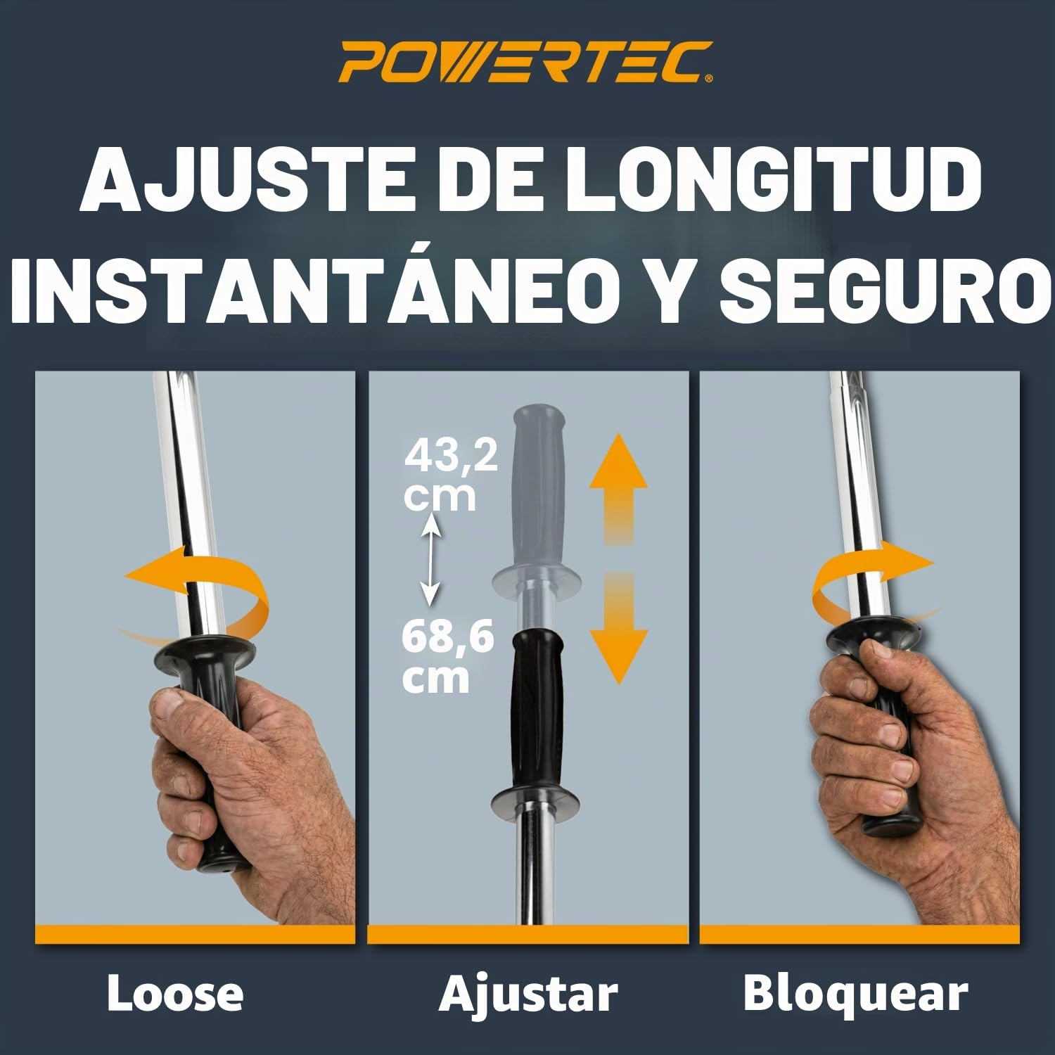 POWERTEC Rodillo Suelos de Vinilo, Azulejos y linóleo con Mango Extensible, 7.5 Pulgadas de Ancho para LVP, Chapa, Alfombra, revestimientos de Pared, 1 Paquete (71033), Plata/Rojo, 17"-27" Extendable