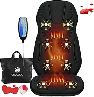 CooCoCo Vibration Back Massager with Heat, Gifts for Him Men Husband, Massage Chair Pad with 8 Vibrating Motors & 2 Levels Heat, Heated Seat Cushion for Home Office Use