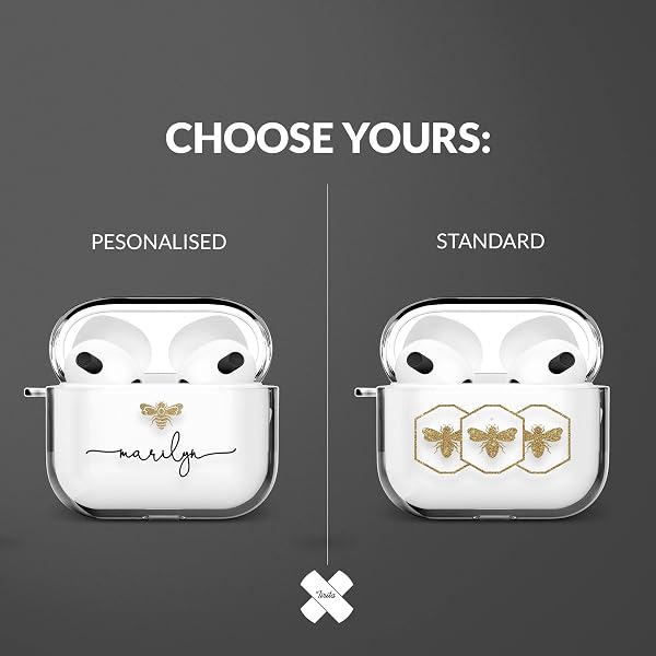 Tirita Personalised Custom Case Compatible with Apple AirPods 4th gen, Support Wireless Charging, with Carabiner, Front LED Visible [14- Golden Bee] - 2