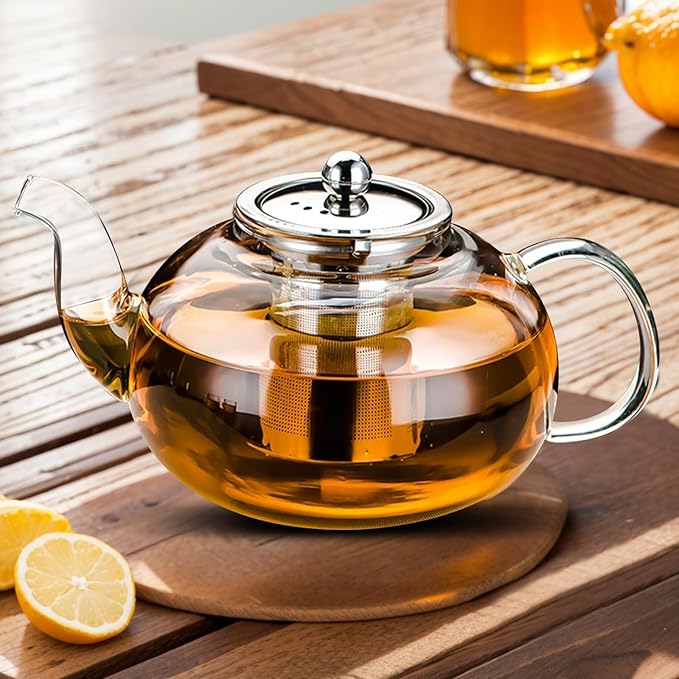 Tetera de Vidrio para Estufa, Teteras con Acero Inoxidable Infusor y Tapa de Vidrio, Tetera de Cristal para Té Floreciente Té de Hojas Suelta y Café Apta para Estufa y Placas de Inducción (800ml) : Amazon.com.mx: Hogar y Cocina
