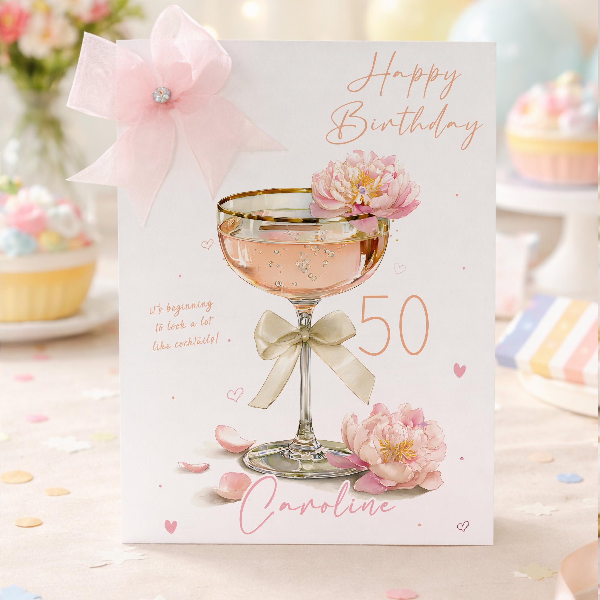 Personalised A4 Luxury Birthday Card with Bow & Diamanté Gem
