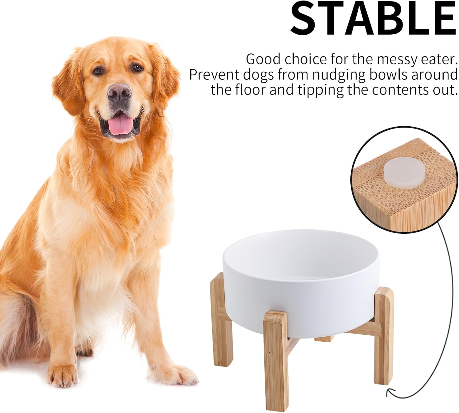 White Raised/Elevated Ceramic Dog Bowl for Small Medium Sized Breeds,Dog Food Water Bowl with Stand,6 in Non Slip Heavy Pet Feeding Dish 3.6 Cups/ 850 ml /28 OZ