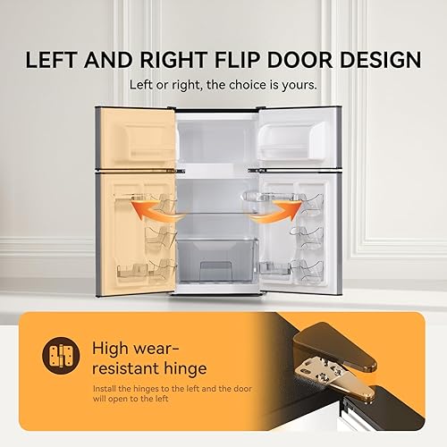 Miniatura 7 de Frestec Mini refrigerador con congelador de 3.2 pies cúbicos, refrigerador de 2 puertas y congelador, refrigerador pequeño para dormitorio, oficina