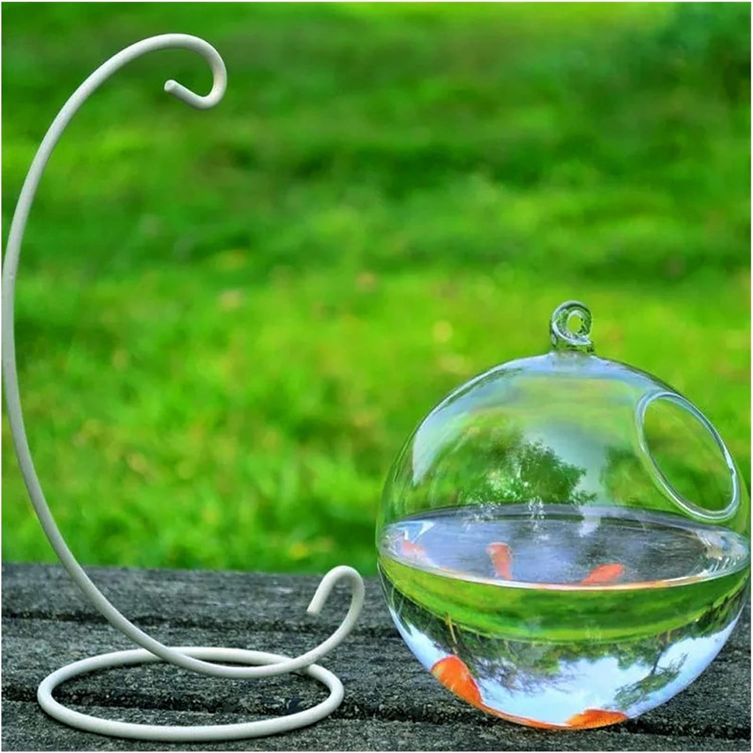 Fish Tabk Round Hanging Glass Aquarium Fish Bowl Fishbowl Flower Plant Vase with Height Rack Holder Home Decor Cool Fish Tank,B