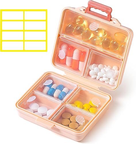 Paquete de 1 organizador de píldoras de viaje, pastillero diario portátil, 7 compartimentos de rejilla, pastillero semanal con etiquetas, mini caja