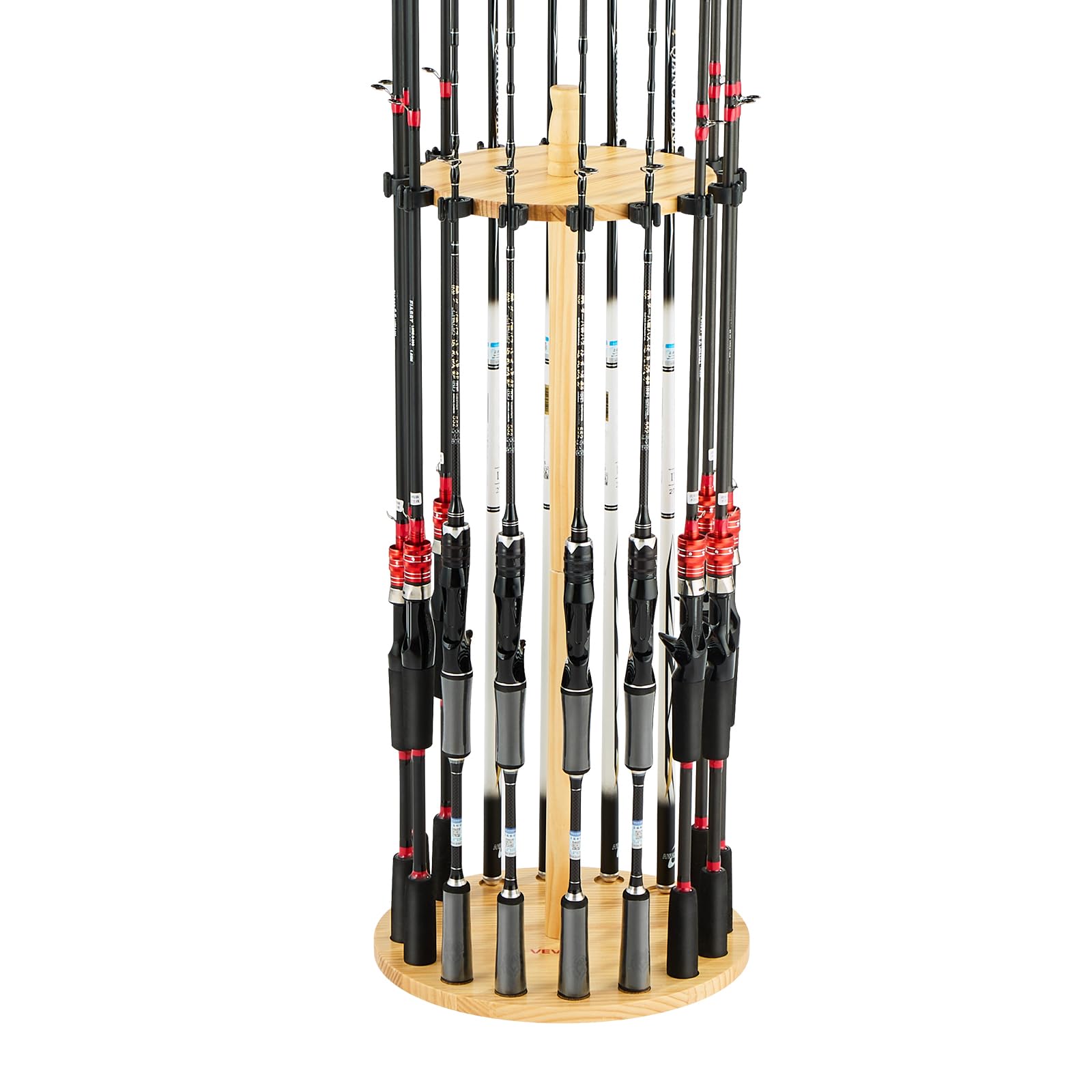 VEVOR Portacanne da Pesca per 16 Aste 330 x 770 mm Supporto in Legno Girevole a 360°, Rotondo, per Organizzare e Riporre Canne, Supporto da Pavimento Salvaspazio per Attrezzatura da Pesca