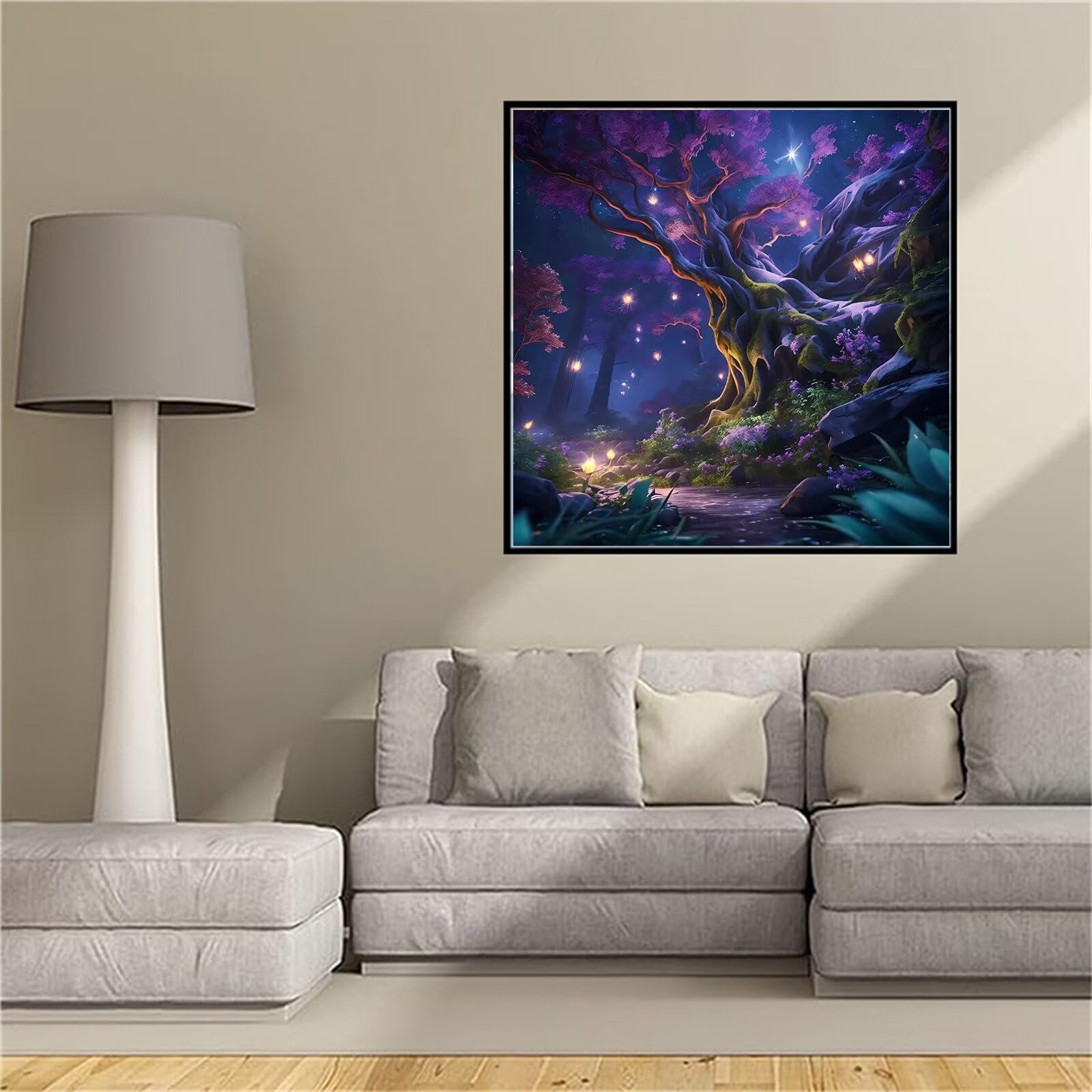 Kit complet DIY diamant painting adulte arbre pourpre, idée cadeau loisirs créatifs de 40x40cm