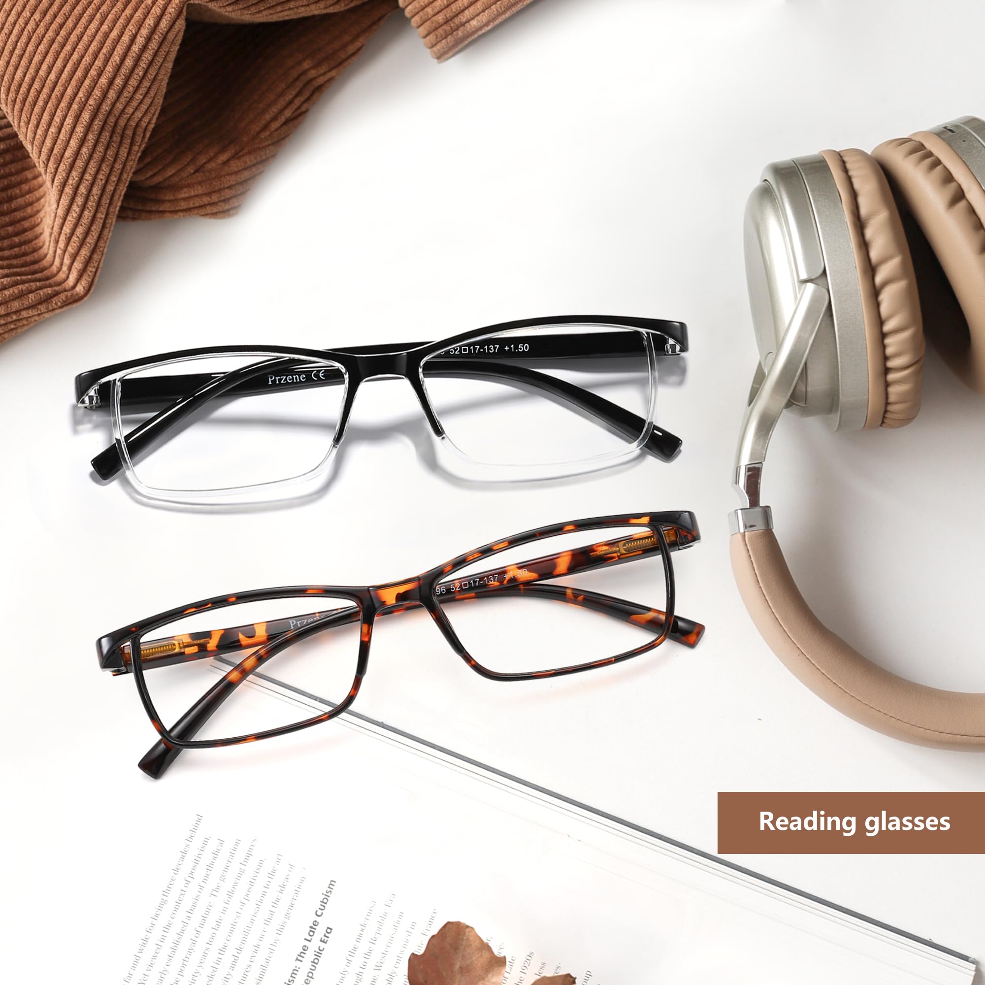 Przene Lot de 4 lunettes de lecture rectangulaires pour homme et femme avec blocage de la lumière bleue
